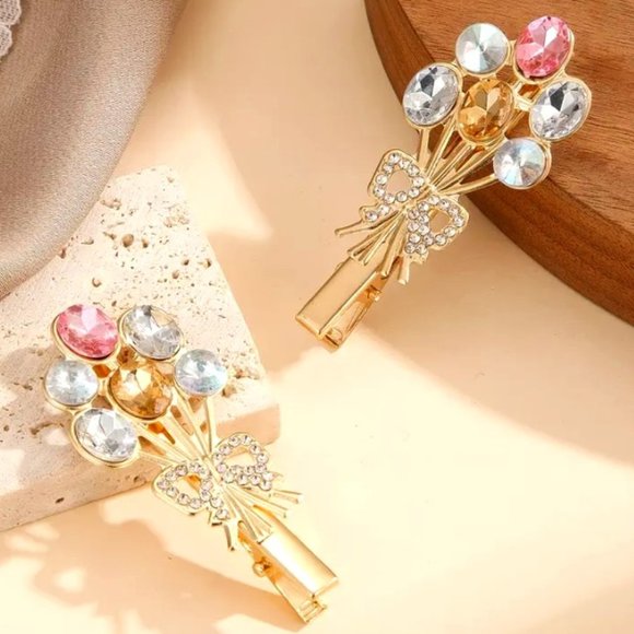 CRYSTAL BALLOON BOUQUET HAIR CLIPS in Gold (set of 2) - Picture 1 of 3